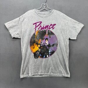 Prince Purple Rain Motorcycle Graphic T-Shirt Gray Mineral Wash Mens Large